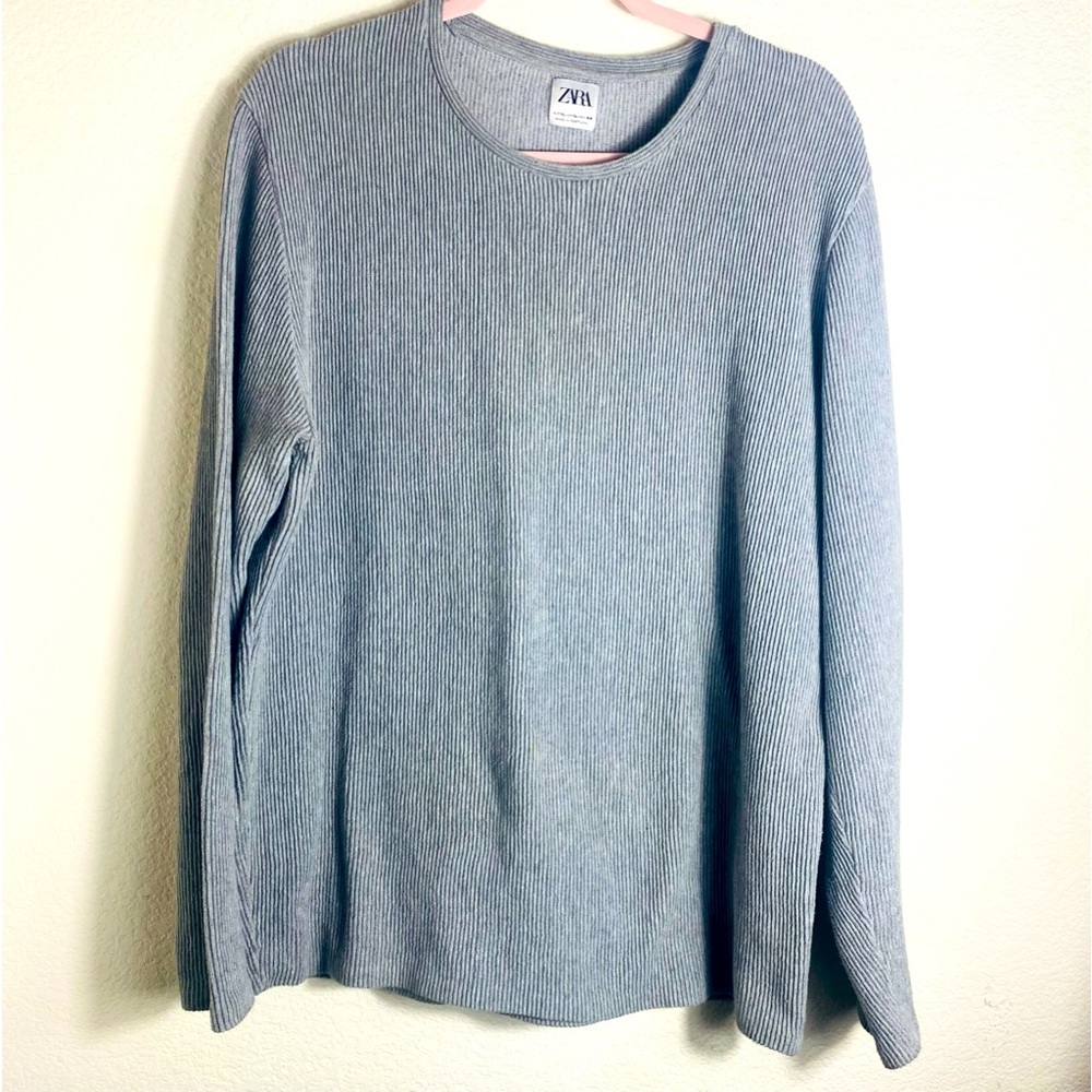 ZARA Men's Ribbed Long Sleeve Gray Fitted Shirt Size: XL